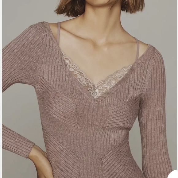 NWT Anthropologie V-Neck Lace Twofer Sweater Dress - Picture 3 of 10